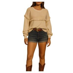Grace+Karma size L loose fit fringe tan sweater